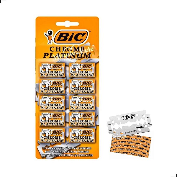 Lâmina De Barbear Bic Chrome Platinum Cartela Com 50 Lâminas