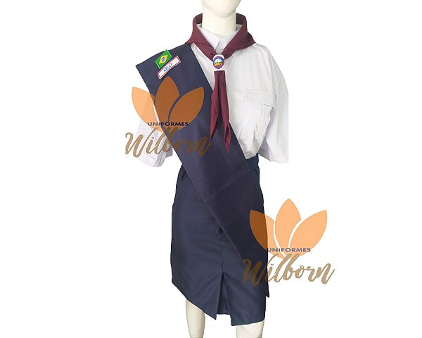 UNIFORME AVT (AVENTUREIROS) INFANTIL FEMININO COMPLETO - Camisa em Tricoline(branco) - Saia em Gabardine(azul marinho) - Emblemas costurados