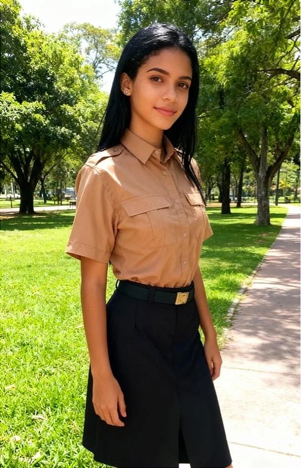 UNIFORME DBV / DESBRAVADORES JUVENIL FEMININO - MANGA CURTA - CAMISA, SAIA E CINTO - EMBLEMAS COSTURADOS