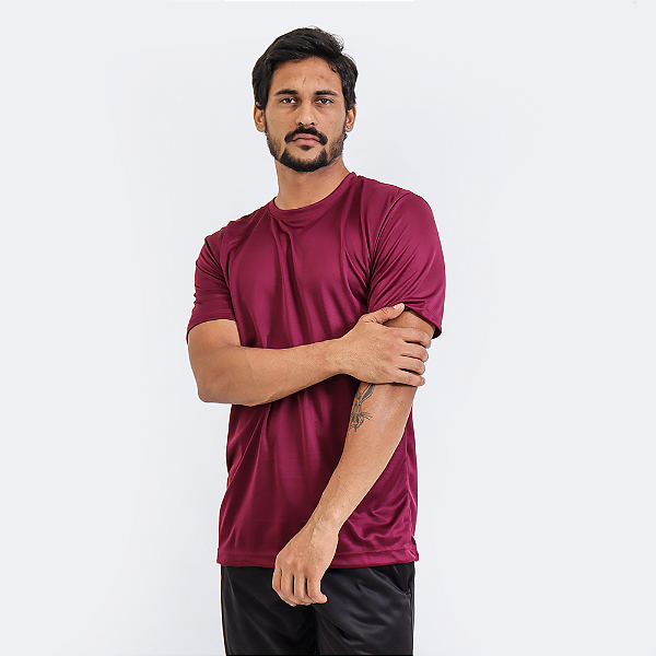 Camiseta Esportiva Dry Fit Masculina Poliéster Dry - Bordô