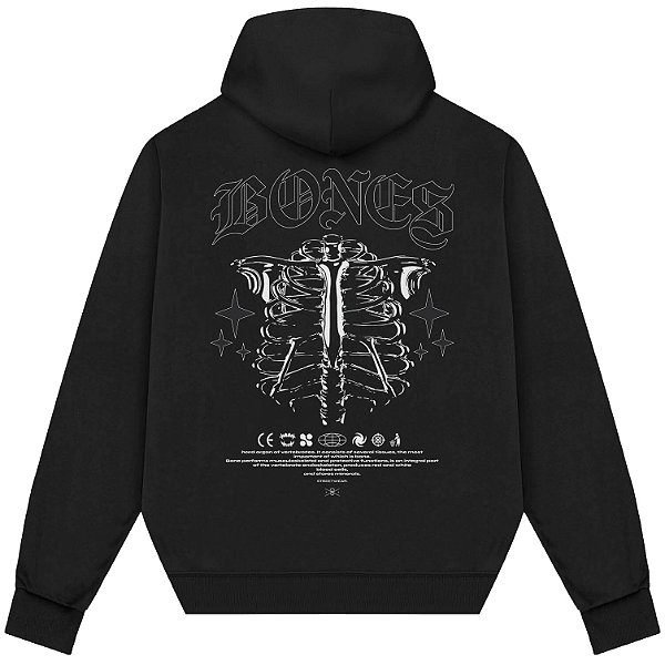 Blusão Blusa de Moletom Canguru Streetwear - Bones