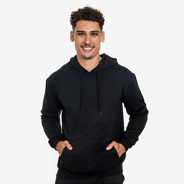 Casaco de Moletom Masculino com Bolso Canguru e Capuz P ao GG - Preto