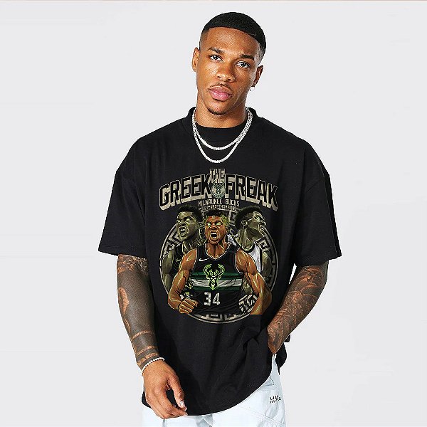 Camiseta Oversized Streetwear Masculino/Feminino Giannis Antetokounmpo - Preto