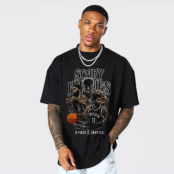 Camiseta Oversized Streetwear Masculino/Feminino Kyrie Irving Scary Handles - Preto
