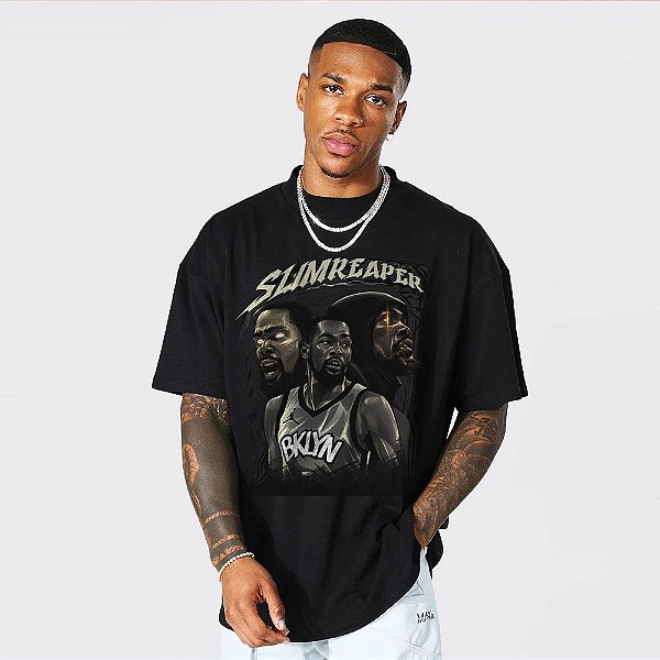 Camiseta Oversized Streetwear Masculino/Feminino Kevin Durant Sleam Reaper - Preto