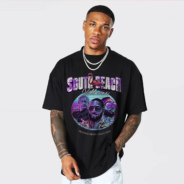 Camiseta Oversized Streetwear Masculino/Feminino South Beach Villains - Preto