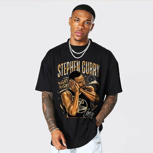 Camiseta Oversized Streetwear Masculino/Feminino Stephen Curry Night Night - Preto
