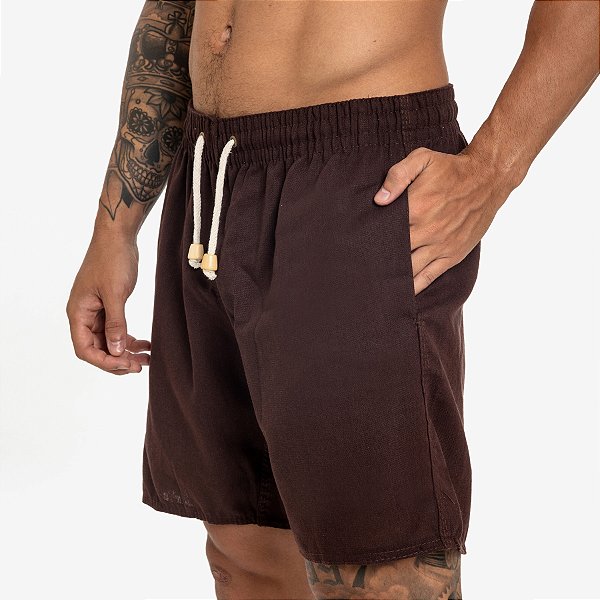 Short Bermuda de Linho Masculino com Cordão - Marrom