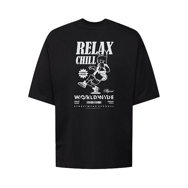 Camiseta Oversized Streetwear Masculina Estampa Costas Relax Chill
