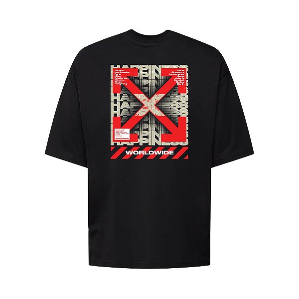 Camiseta Oversized Streetwear Masculina Estampa Costas Happiness Wordwide