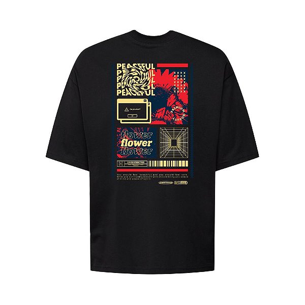 Camiseta Oversized Streetwear Masculina Estampa Costas Peaceful Flower