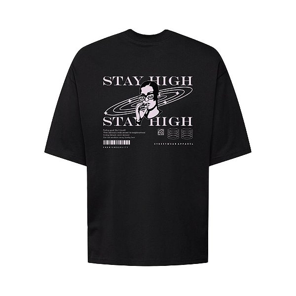 Camiseta Oversized Streetwear Masculina Estampa Costas Stay High haha