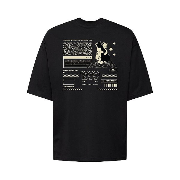 Camiseta Oversized Streetwear Masculina Estampa Costas Catlovers Meow