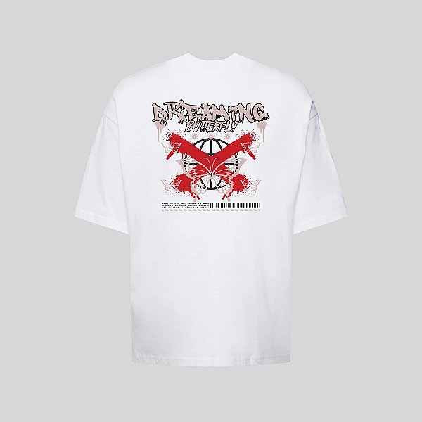 Camiseta Oversized Streetwear Masculina Estampa Costas Dreaming Butterfly