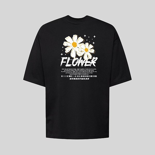 Camiseta Oversized Streetwear Masculina Estampa Costas Flower Sing