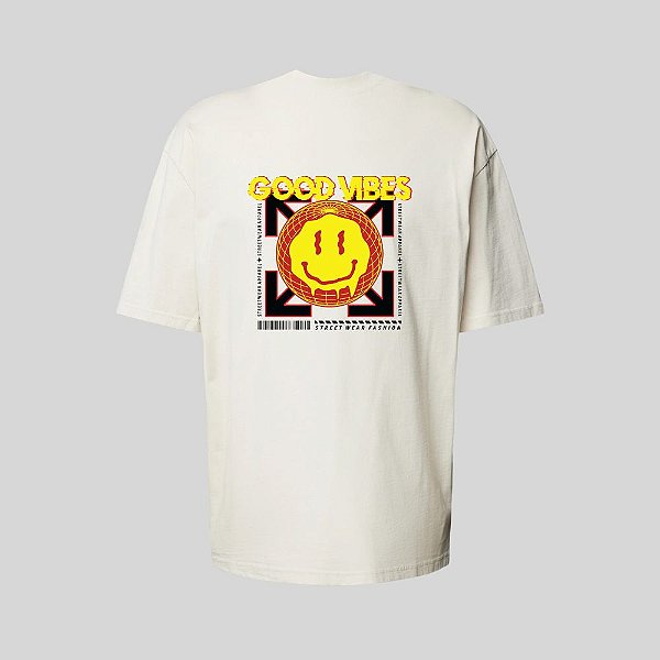 Camiseta Oversized Streetwear Masculina Estampa Costas Good Vibes