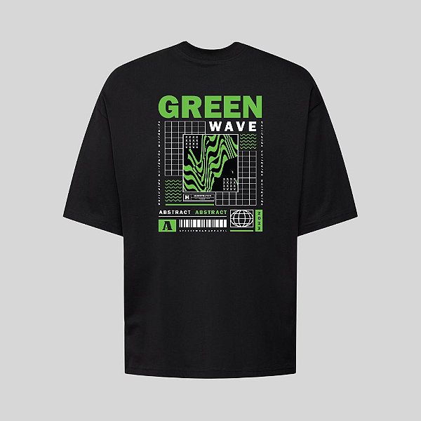 Camiseta Oversized Streetwear Masculina Estampa Costas Green Wave