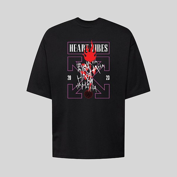 Camiseta Oversized Streetwear Masculina Estampa Costas Heart Vibes