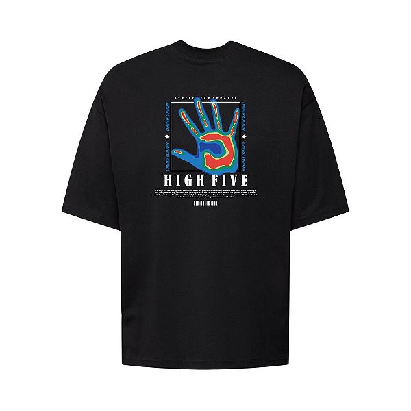Camiseta Oversized Streetwear Masculina Estampa Costas High Five
