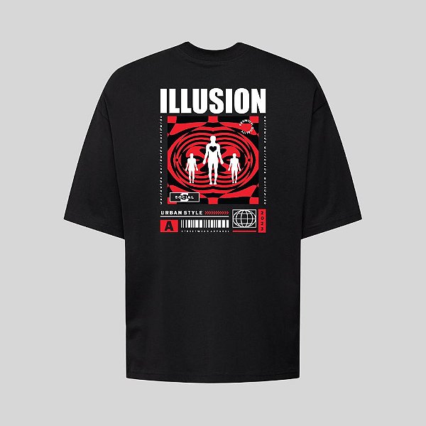 Camiseta Oversized Streetwear Masculina Estampa Costas Illusion