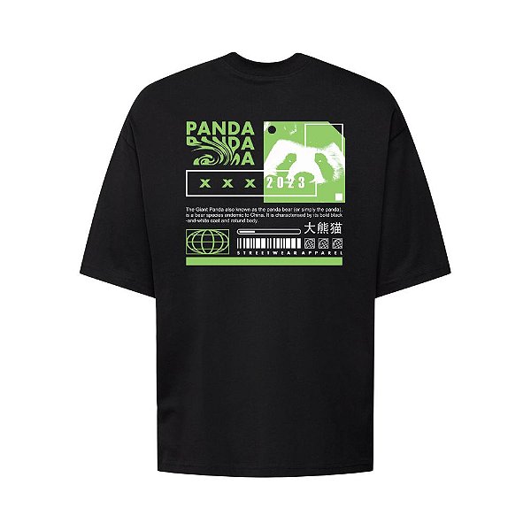 Camiseta Oversized Streetwear Masculina Estampa Costas Panda