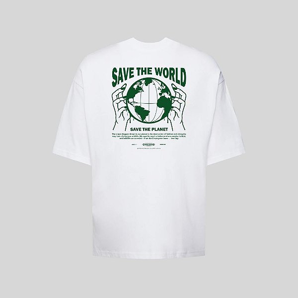 Camiseta Oversized Streetwear Masculina Estampa Costas Save The World