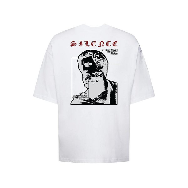 Camiseta Oversized Streetwear Masculina Estampa Costas Silence Because