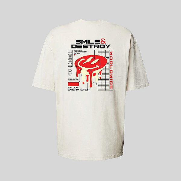 Camiseta Oversized Streetwear Masculina Estampa Costas Smile & Destroy