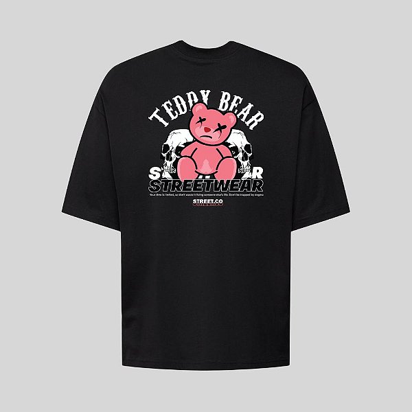 Camiseta Oversized Streetwear Masculina Estampa Costas Teddy Bear