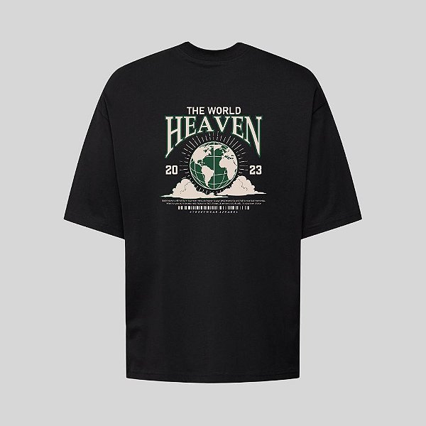 Camiseta Oversized Streetwear Masculina Estampa Costas The World Heaven