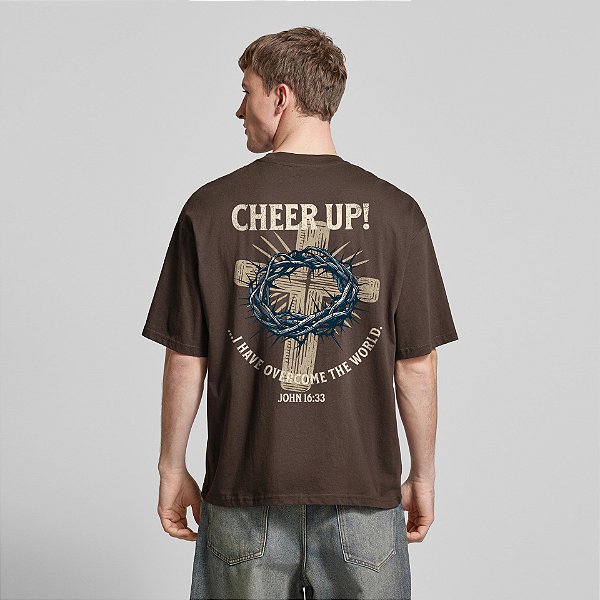 Camiseta Oversized Masculina Frases Bíblicas - Cheer Up