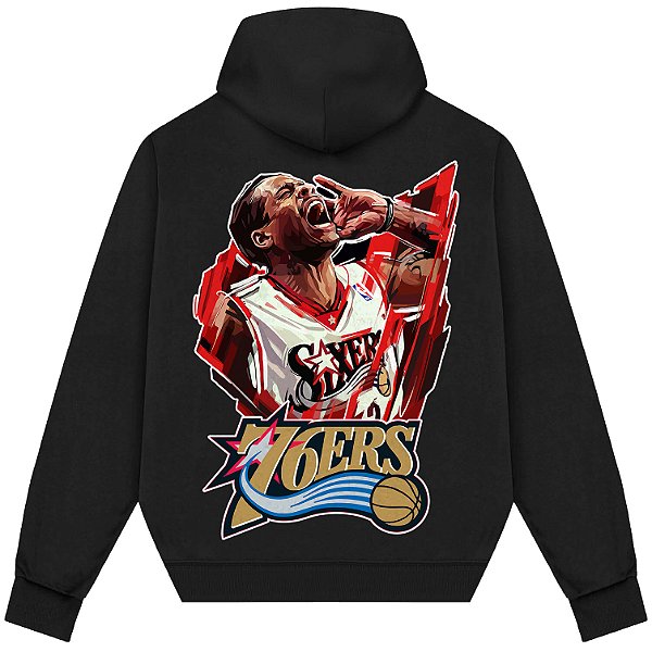 Blusão Moletom Streetwear Basquete Masculino Feminino Allen Iverson 76Ers - Preto