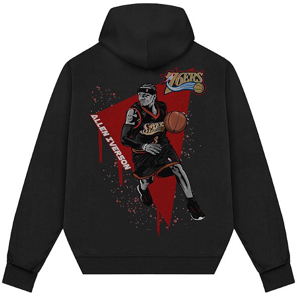 Blusão Moletom Streetwear Basquete Masculino Feminino Allen 76Ers - Preto