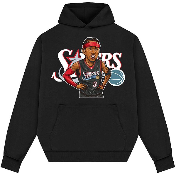 Blusão Moletom Streetwear Basquete Masculino Feminino Allen Iverson Sixers - Preto