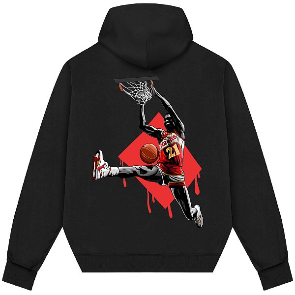 Blusão Moletom Streetwear Basquete Masculino Feminino Dominique Wilkins Enterrada - Preto