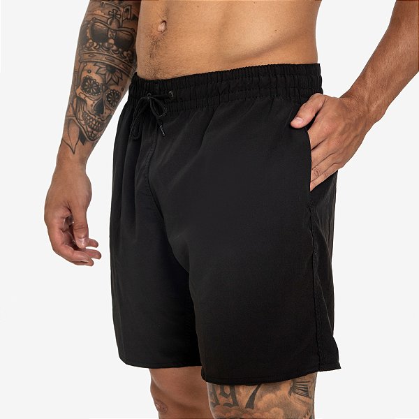 Short Masculino Moda Praia Tactel Secagem Rápida Liso com Bolsos - Preto