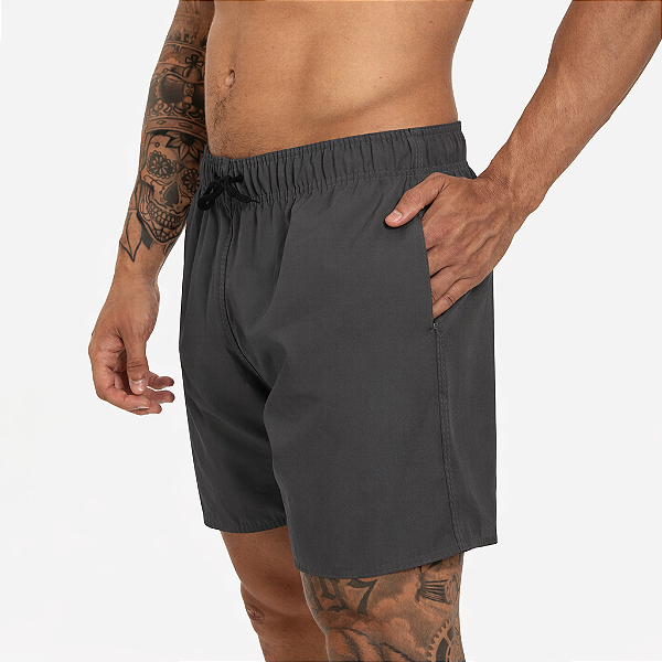 Short Masculino Moda Praia Tactel Secagem Rápida Liso com Bolsos - Cinza