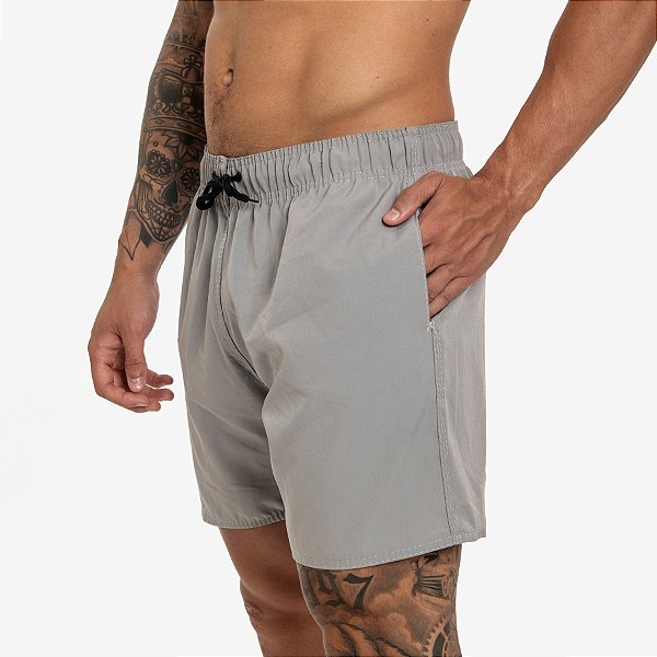 Short Masculino Moda Praia Tactel Secagem Rápida Liso com Bolsos - Cinza