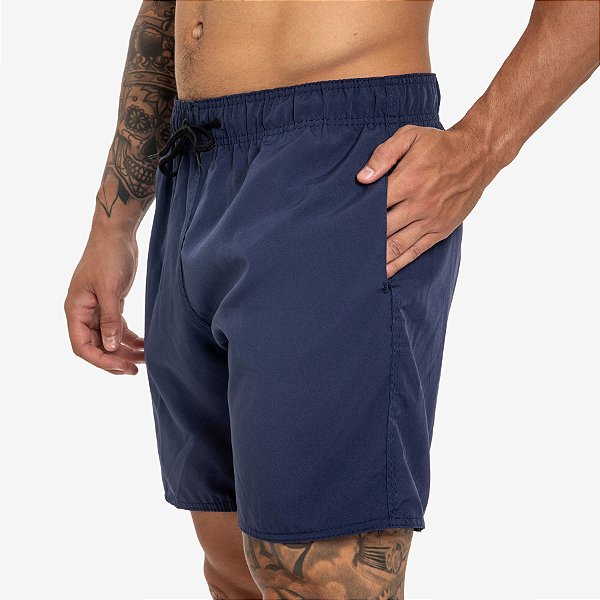 Short Masculino Moda Praia Tactel Secagem Rápida Liso com Bolsos - Azul Marinho