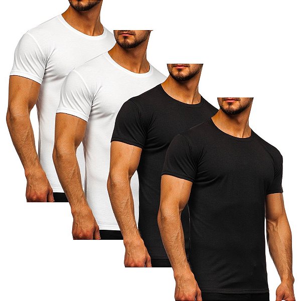 Kit 4 Camisetas Básicas Masculinas - Preto e Branco