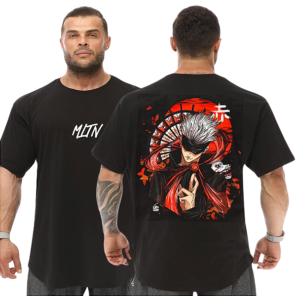 Camiseta Oversized Masculina Larga Para Treino e Academia - Jujutsu Kaisen Satoru Gojo