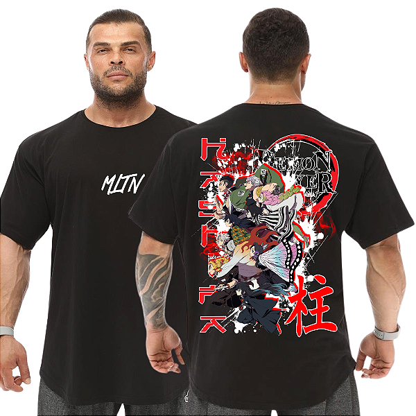 Camiseta Oversized Masculina Larga Para Treino e Academia - Demon Slayer