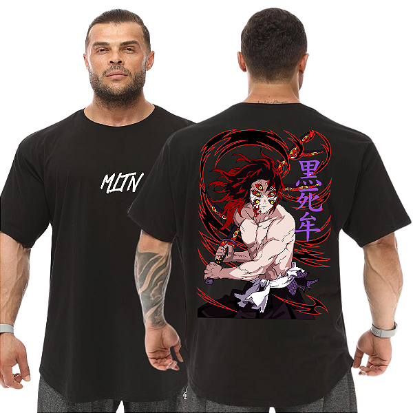 Camiseta Oversized Masculina Larga Para Treino e Academia - Demon Slayer Yoriichi