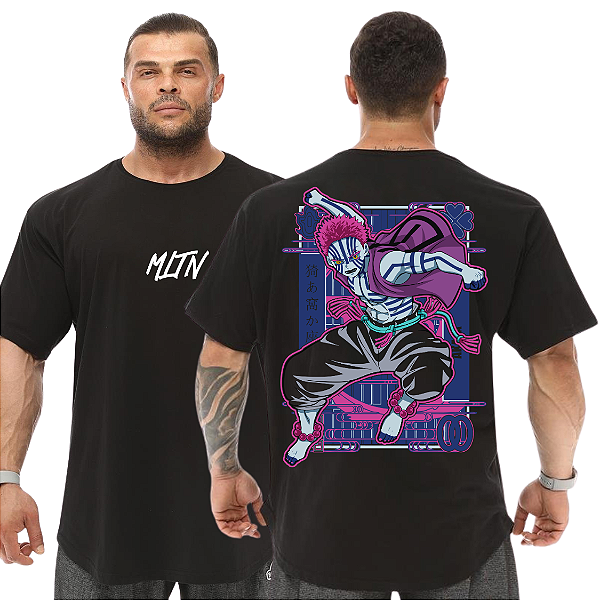 Camiseta Oversized Masculina Larga Para Treino e Academia - Demon Slayer Akaza