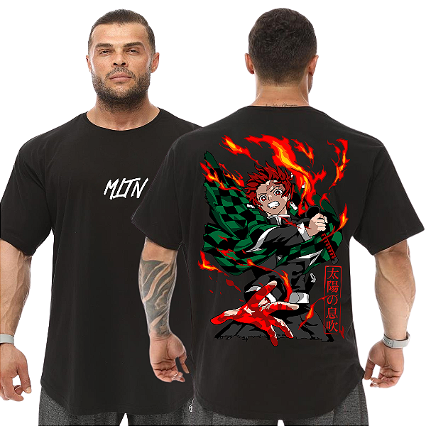 Camiseta Oversized Masculina Larga Para Treino e Academia - Demon Slayer Tanjirō Kamado-03