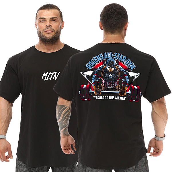 Camiseta Oversized Masculina Larga Para Treino e Academia - Capitão América Gym