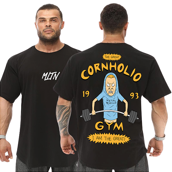 Camiseta Oversized Masculina Larga Para Treino e Academia - Beavis Cornholio Gym