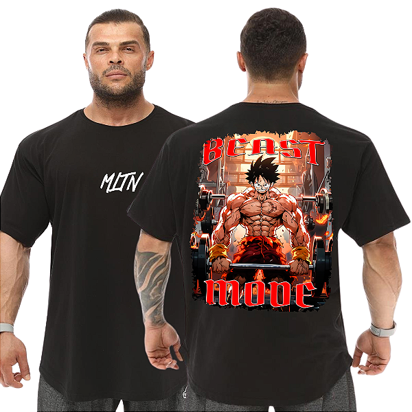 Camiseta Oversized Masculina Larga Para Treino e Academia - One Piece Luffy Beast Mode