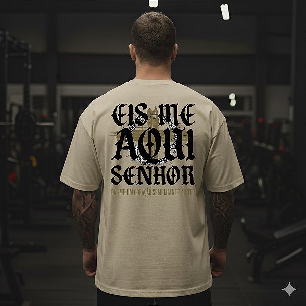 Camiseta Oversized Masculina Academia Larga - Eis-Me Aqui Senhor