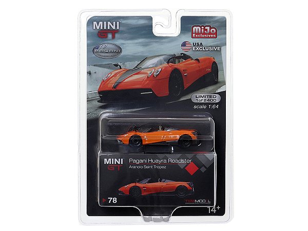 Pagani Huayra Roadster Arancio Saint Tropez USA Exclusive 1:64 Mini GT Laranja